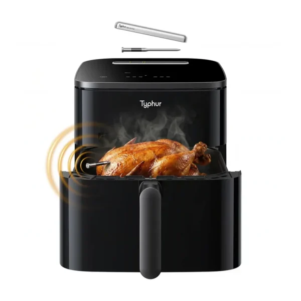 12629056_sd.jpg Typhur - Sync Air Fryer with Wireless Probe for Perfect Doneness, 8QT Large for 6lb Whole Chicken, Exclusive Adjustable Airflow - Black with Gunmetal Gray Handle