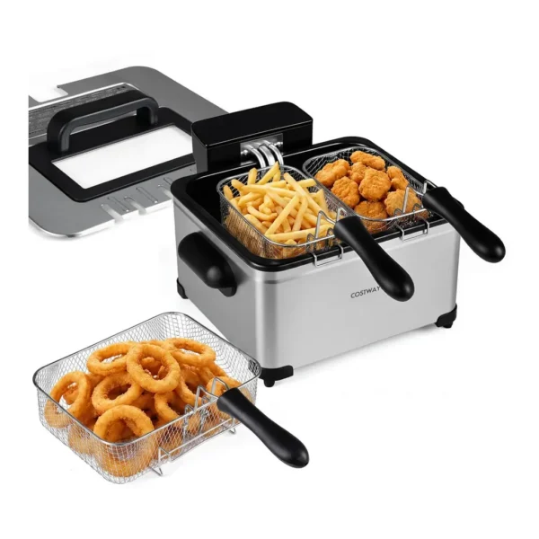 12631551_sd.jpg Costway - 5.3-Qt Electric Deep Fryer with 3 Baskets, 1700W LED Touch Screen, 6 Presets, Timer - Silver