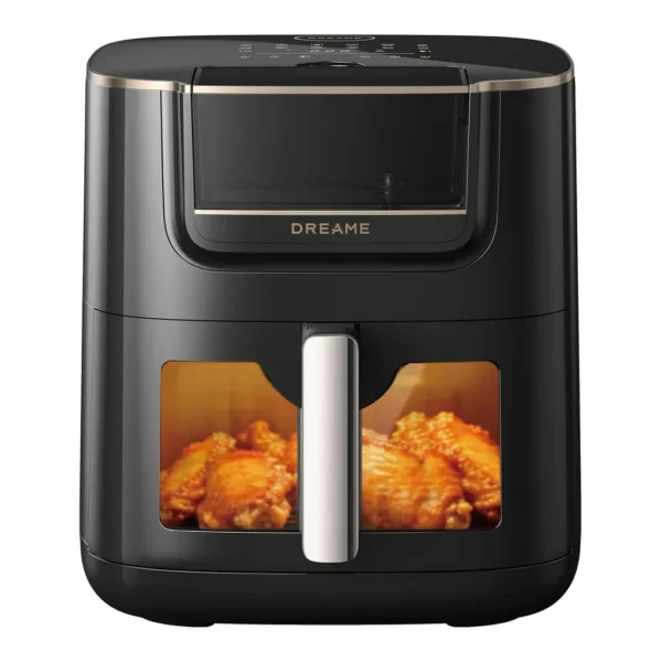 12938607_sd.jpg Dreame - AF30 7Qt Air Fryer, No-Flip Steam, Dual Heat, 6-in-1 Safe Nano-Ceramic Coating, Dishwasher-Safe, 12 Presets Modes - Black