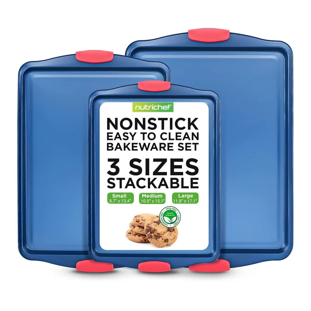 12c0bbdd-1f3e-4e18-83d0-7a4e9c9be7a9.jpg NutriChef - Nonstick 3-Piece Baking Pans Set – Carbon Steel Bakeware with Blue Coating & Red Silicone Handles (Blue)