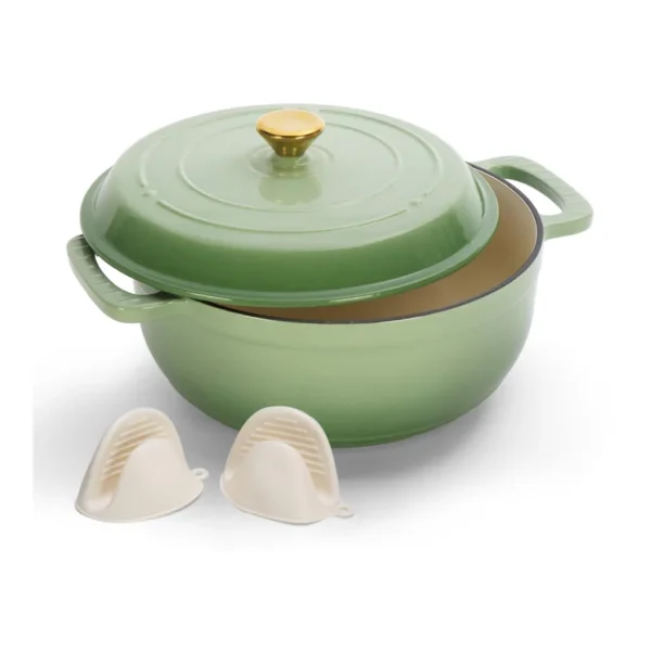 13c2eb51-a20d-4cd9-904a-be68a5278541.jpg Winado - 5QT Dutch Oven Enameled Cast Iron Bread Oven with Moisture-Lock Lid for Sourdough Baking & Cooking, Oven & Stovetop Safe - Green