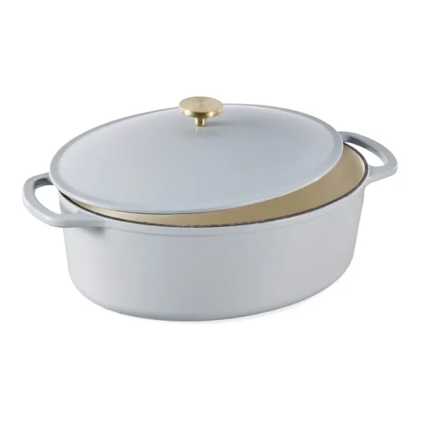 164e4881-c12c-43ce-a212-bf07abd0956e.jpg Best Choice Products - Oval 7.5 Quart Cast-Iron Dutch Oven, Heavy-Duty w/ Enamel, Side Handles - French Gray