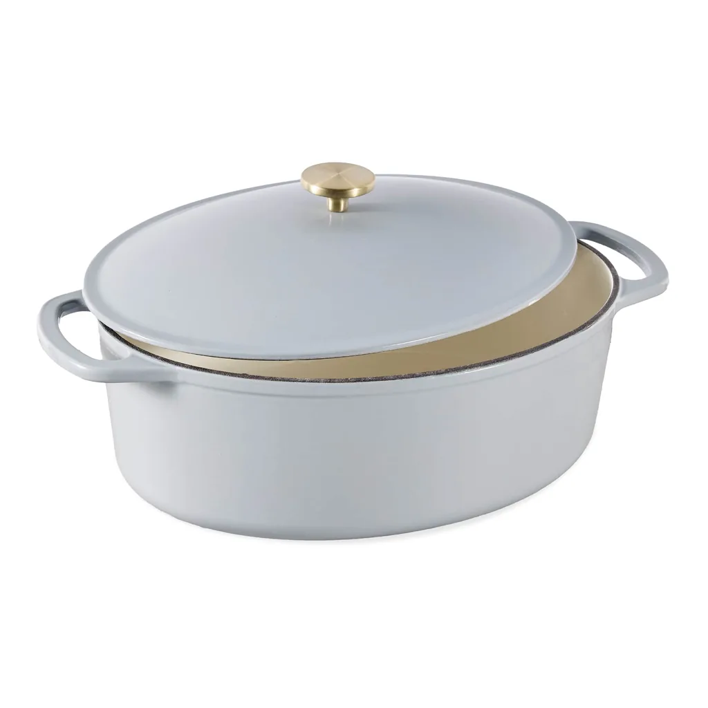 164e4881-c12c-43ce-a212-bf07abd0956e.jpg Best Choice Products - Oval 7.5 Quart Cast-Iron Dutch Oven, Heavy-Duty w/ Enamel, Side Handles - French Gray