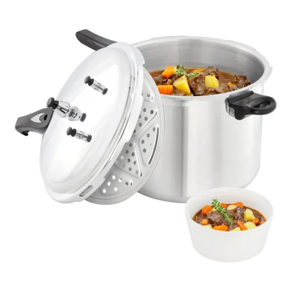 16588eb6-a63e-4b3b-a6b8-ac8f1ba0599a.jpg MegaChef 310123727M 11.5 Quart Induction and Stovetop Pressure Cooker with Steamer – Silver