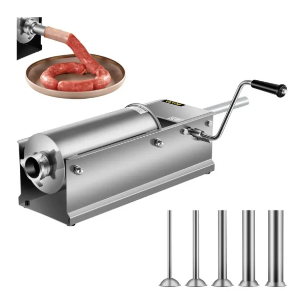 16d1f082-599d-4bad-a5f5-7754ef854fb7.jpg VEVOR HS-5L Manual Sausage Stuffer, 5 L / 11 LBS Horizontal Sausage Machine, Dual-Speed Meat Stuffer, Made of Food-Grade – Silver