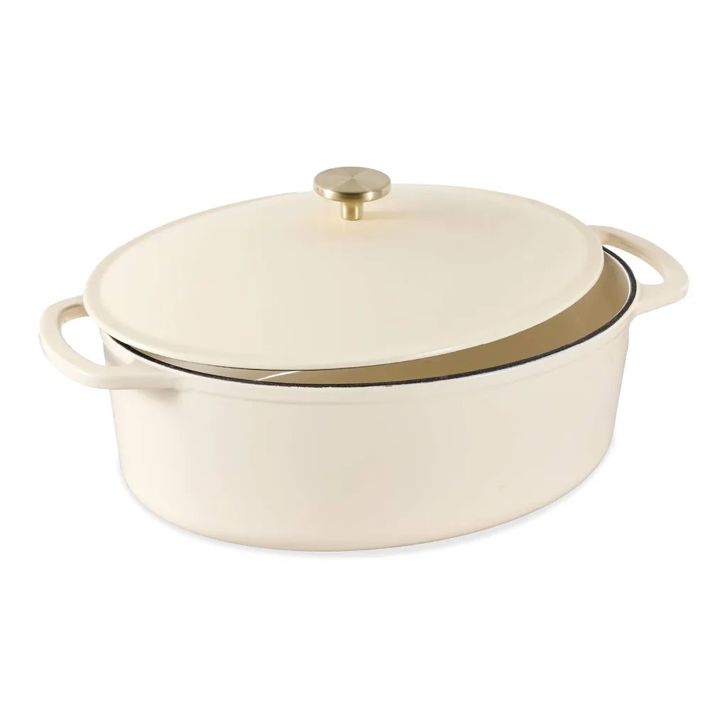 1733f2b4-5d64-4381-ab10-e743f1aef65d.jpg Best Choice Products - Oval 7.5 Quart Cast-Iron Dutch Oven, Heavy-Duty w/ Enamel, Side Handles - Vanilla Buttercream