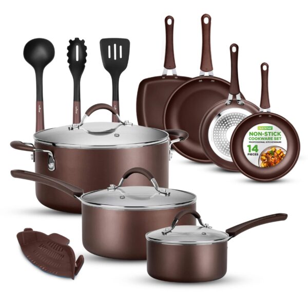 18573def-58e0-4c64-ac79-373591fcea43.jpg NutriChef - 14-Piece Nonstick Brown Cookware Set