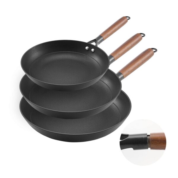 18581549-961a-4c12-85d6-dc7cece394a4.jpg VEVOR - Cast Iron Skillet Set, 3-Piece Frying Pan Collection (8, 10, 12 in), Nonstick Pans with Removable Wooden Handle - Black