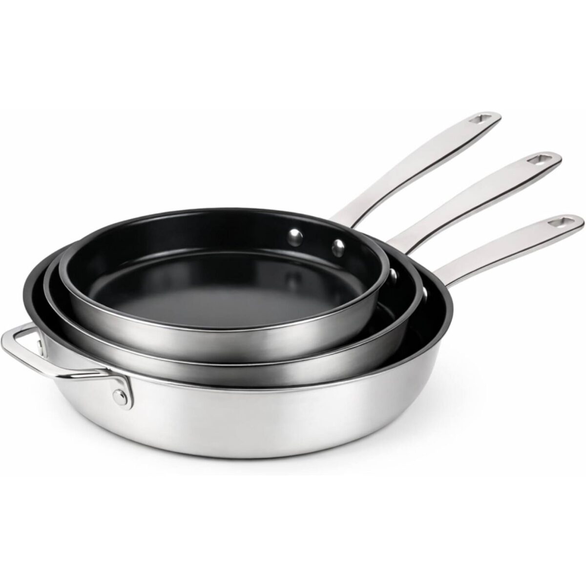 19cf49ff-786a-4d55-af37-636d51dbc827.jpg Alva - Maestro 3-Piece Nonstick Stainless Steel Frying Pan Set - Black