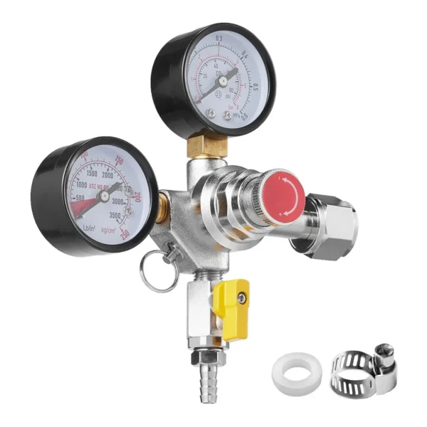 1a2c3e8d-98df-453a-819d-92591677593a.jpg VEVOR - Double Gauge Regulator, CO2 Regulator Gauge with 0-60PSI, Heavy Duty CO2 Gauge Gas System, Draft Beer Regulator - Silver