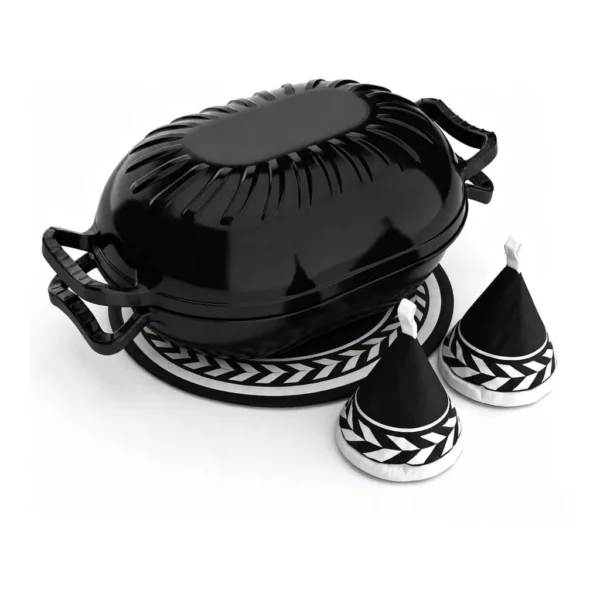 1acebe85-1fb5-44f5-96cb-b0b979e4e701.jpg Winado - 5QT Candy Shaped Enameled Cast Iron Oval Dutch Oven with Lid, Heat-Resistant Gloves, Pot Mat for Baking Bread, Roasting - Black