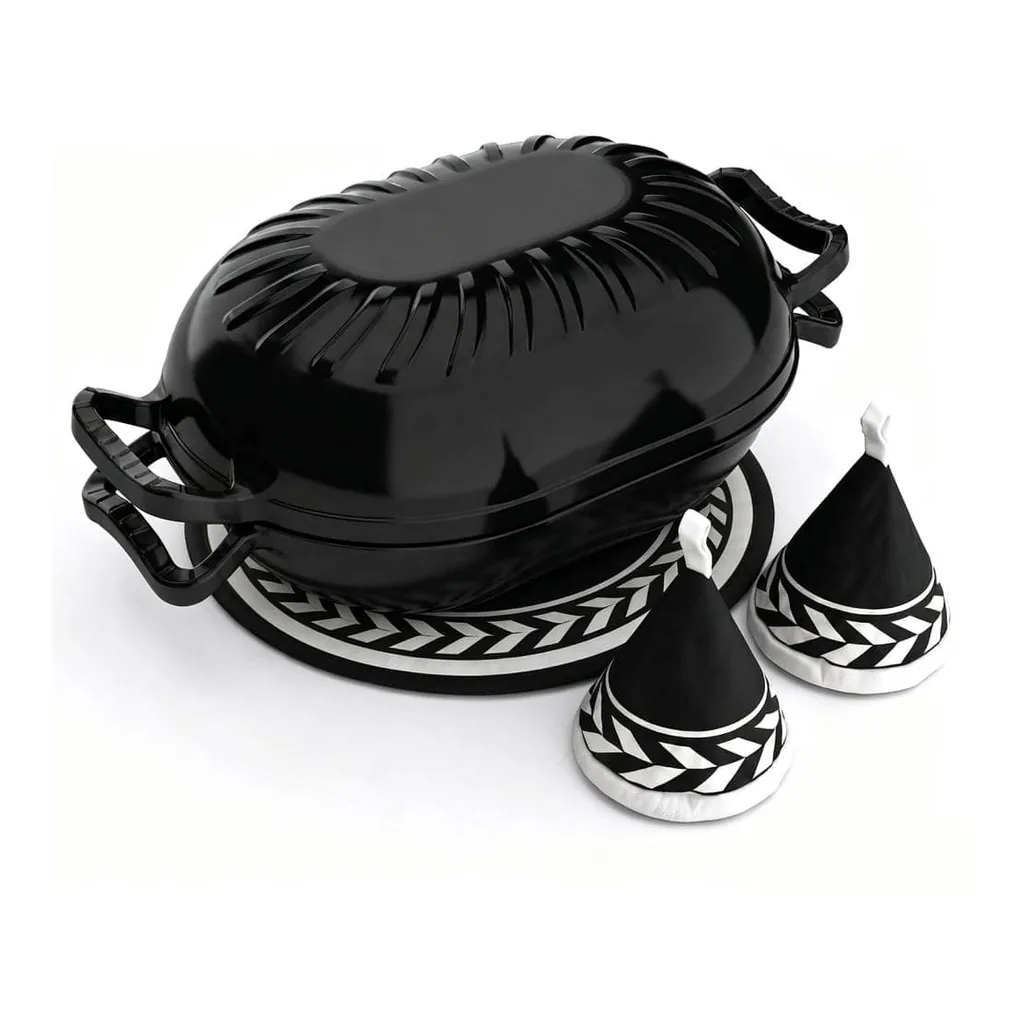 1acebe85-1fb5-44f5-96cb-b0b979e4e701.jpg Winado - 5QT Candy Shaped Enameled Cast Iron Oval Dutch Oven with Lid, Heat-Resistant Gloves, Pot Mat for Baking Bread, Roasting - Black