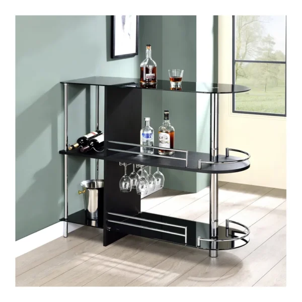 1c063f8b-b5ff-4d85-83d7-aed52819b55e.jpg Kings Brand Furniture - Bar Table with Two Tempered Glass Shelves and Wine Rack - Black