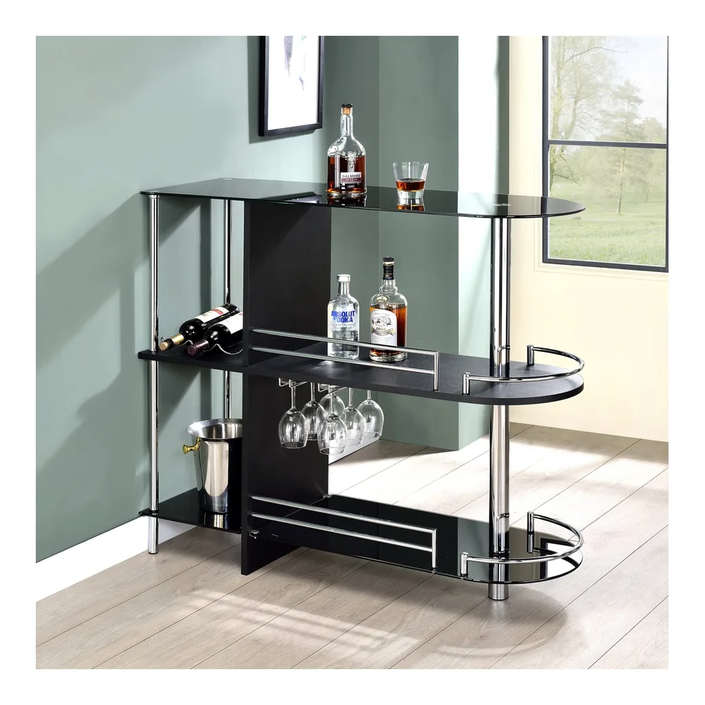 1c063f8b-b5ff-4d85-83d7-aed52819b55e.jpg Kings Brand Furniture - Bar Table with Two Tempered Glass Shelves and Wine Rack - Black
