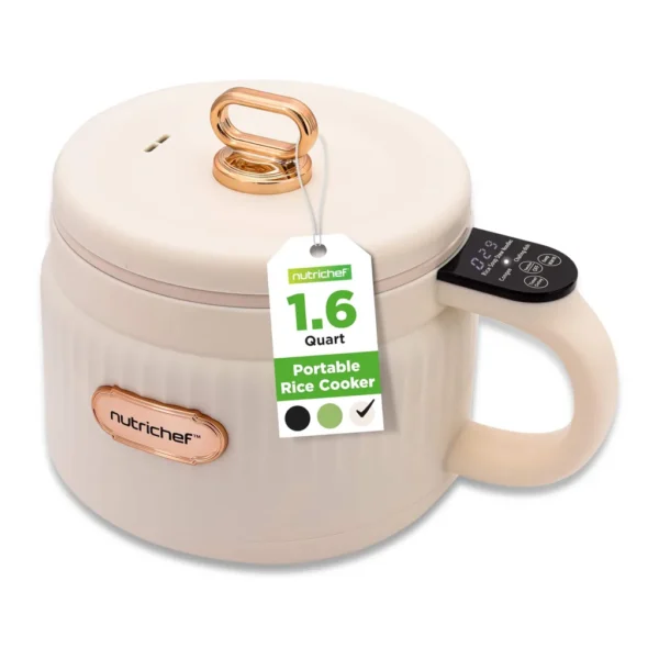 1d1f3a20-d7ee-466d-8d72-349aaafacc4b.jpg NutriChef 1.6 QT Portable Electric Rice Cooker & Lunch Maker, Multi-Function with Non-Stick Ceramic Coating (NC12BWHITE) – White