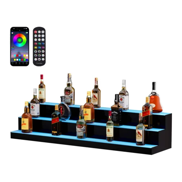 1d9ac601-19a9-4397-95bb-9c40c5696f35.jpg VEVOR - LED Lighted Liquor Bottle Display, 3 Tiers 48 Inch Commercial Illuminated Home Bar Shelf, 3 Steps Whiskey Rack Stand - White/Black