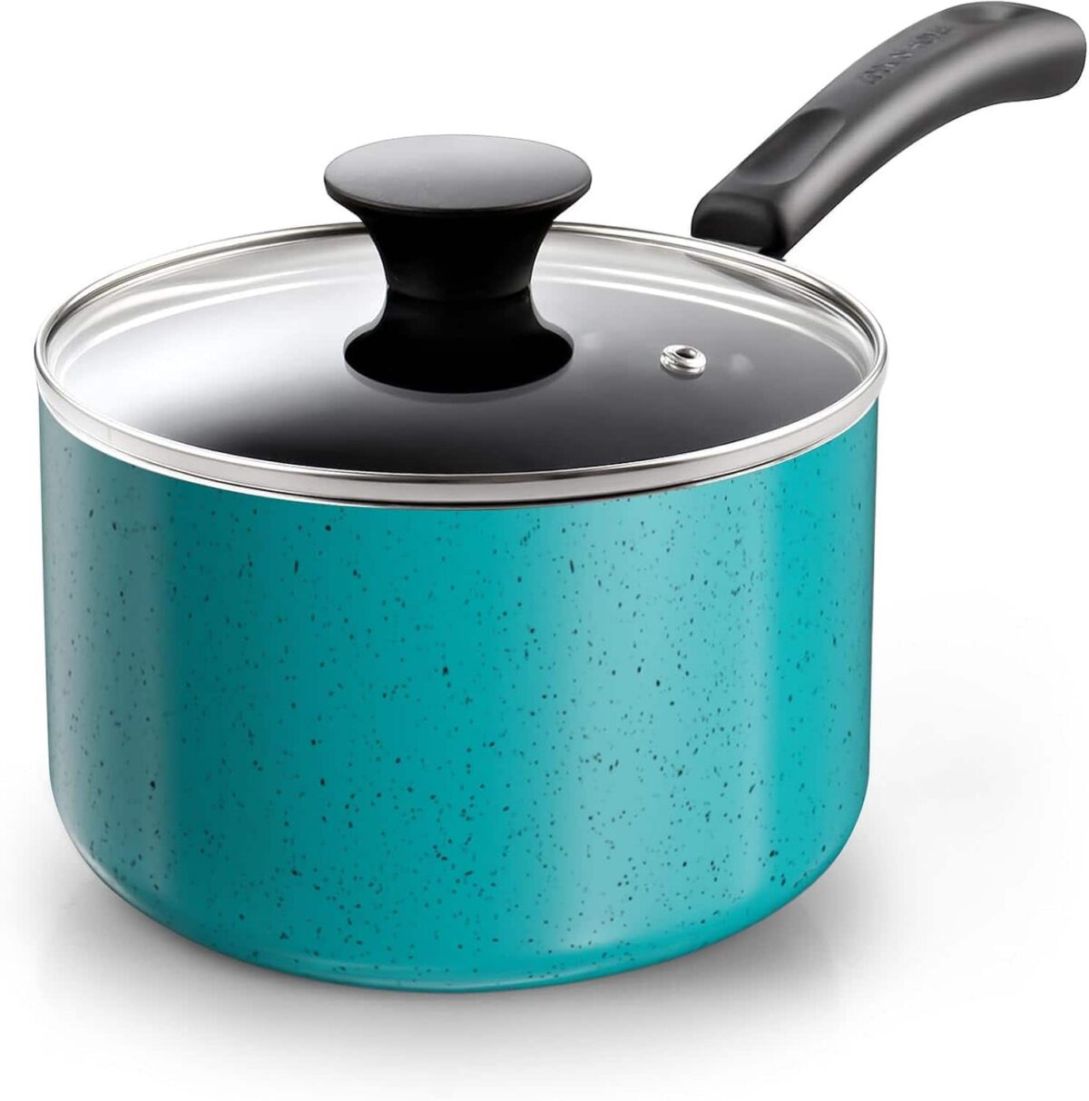 1dadd93c-2c95-44f1-a4fd-b27c1fcc0799.jpg Cook N Home - Basic 2 Qt Aluminum Nonstick Saucepan w Glass Lid, Multi Purpose Milk Chocolate Cooking Pot,Stay Cool Handle - Turquoise