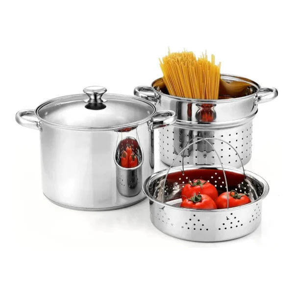 1fa29599-34aa-4936-8afd-d799c80528ae.jpg Cook N Home 02401 Basics 18/10 S/S 8 Qt Pasta Multipots with Strainer,Tempered Glass Lid, Induction Compatible, Dishwasher & Oven Safe,4PC – Stainless Steel