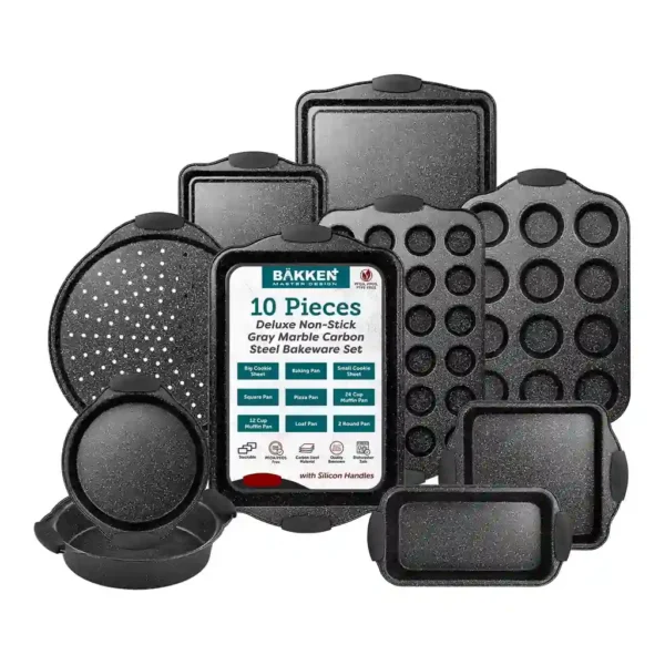 20249b50-d85c-4e9b-b445-5101853daaaa.jpg Bakken- Swiss - BAKKEN Kitchen Oven Baking Pans - Nonstick Coating, Carbon Steel Bakeware Set with White Silicone Handles, C - Gray Marble
