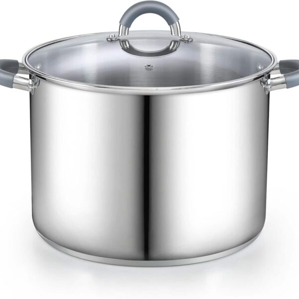 20ad655a-47f9-4caa-bf37-75b4e340989e.jpg Cook N Home - Basics 16 Qt S/S StockPot for Pasta, Soup with Lid,Silicone Handle,Even Heating, Oven Safe, Canning, Boiling, Simmer - Stainless Steel