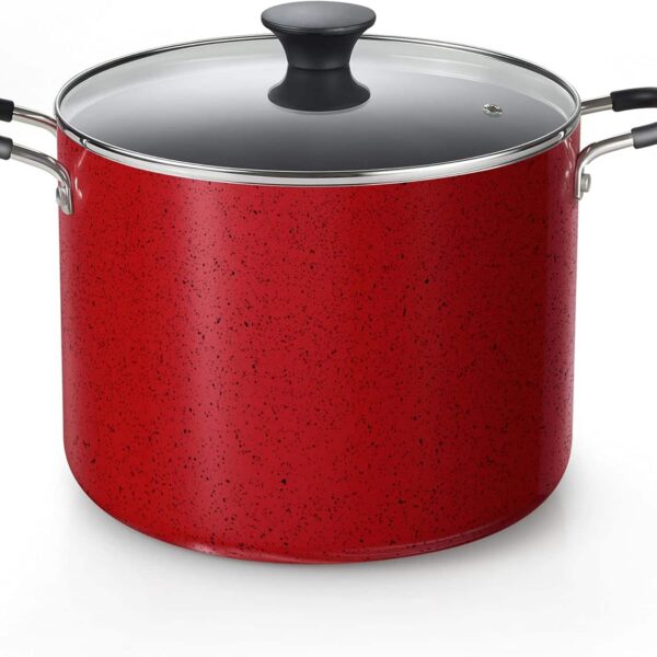 21612412-9d3d-43fa-b490-b984ca0bb38a.jpg Cook N Home - Professional 10. 5-qt. Aluminum Nonstick Deep Cooking Pot Canning Cookware Stock Pot with Glass Lid - Marble Red