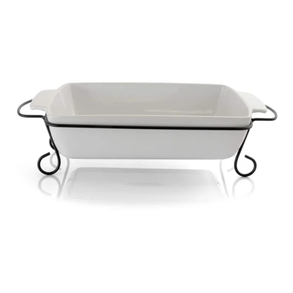 21c456ef-0445-4a08-80f1-53dfc9808404.jpg Gibson - Elite 2 Piece Rectangle 15.5 Inch Stoneware Bakeware with Metal Rack - White