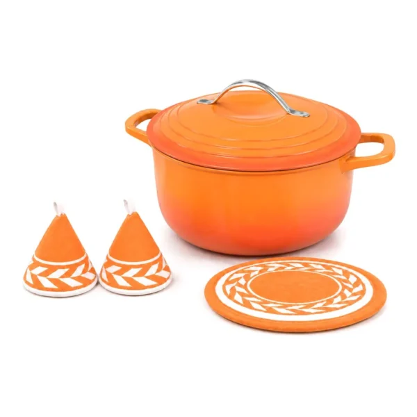 2307c328-f6ad-44d8-827a-f9a956d084e3.jpg Winado - 7.5QT Enameled Cast Iron Dutch Oven with Lid & Heat-Resistant Gloves & Pot Mat Compatible with All Cooktops for Braising - Orange