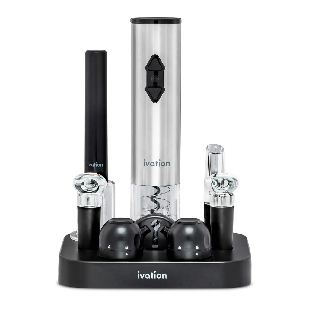 23f36aa7-95f3-4b20-9183-df5da0177074.jpg Ivation - 9-Piece Wine Gift Set, Wine Set with Electric Wine Opener, Wine Aerator Pourer and More - Silver
