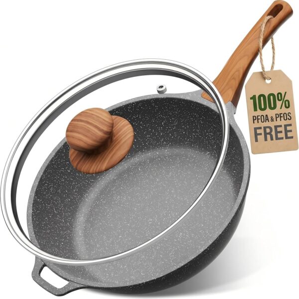 2409a88f-5cca-4350-9a87-8d965d48e8ef.jpg YASHE - 12 Inch/5 QT Nonstick Deep Frying Pan with Glass Lid - Gray