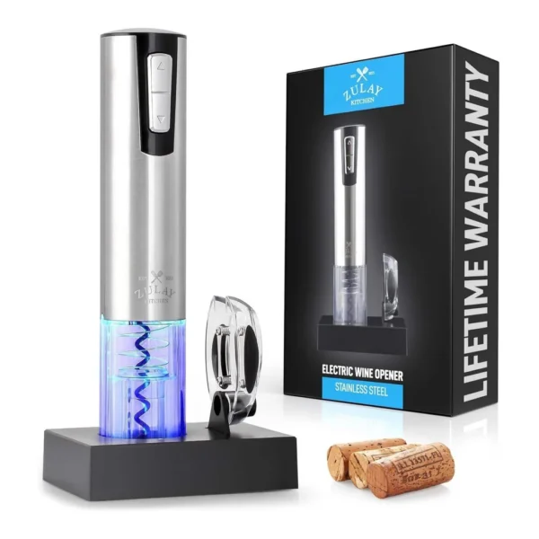 247b48f0-2711-470a-ae48-47a6abc59c45.jpg Zulay Kitchen - Rechargeable Electric Wine Opener & Foil Cutter with Charging Base - Silver