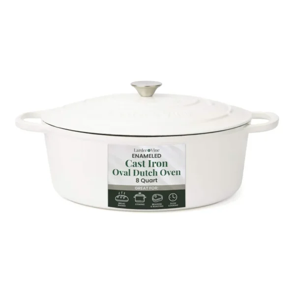 249a49d0-e704-4af4-9911-ad9fc4dc1486.jpg Larder & Vine - 8 qt Enameled Cast Iron Dutch Oven with Lid - White