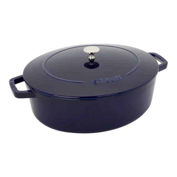 2529fcfe-7d3d-4c2f-ac45-20323566dfc6.jpg Staub - Cast Iron 6.25-qt Shallow Oval Dutch Oven - Dark Blue