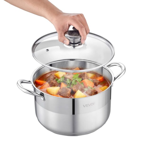 27156e29-10b1-47a9-bbe1-4f60a2064253.jpg VEVOR - Stainless Steel Stock Pot,8-Quart Stainless Steel Stockpot with Glass Lid,PFOA-Free,PFAS-Free,Compatible with Gas Stoves - Silver