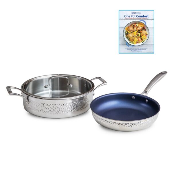 27555ef3-edc5-4b54-873c-31a4d32c41b7.jpg Blue Jean Chef - 3-Piece Stainless Steel Cookware Set, Hammered Finish - Silver