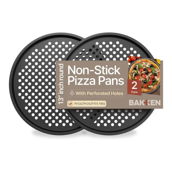 27bb0f95-61f6-4dd8-ab3b-b4d9110a91ba.jpg Bakken- Swiss - BAKKENMASTER 13-Inch Non-Stick Perforated Pizza Pan – Carbon Steel, 2 Trays, PTFE, PFOA & PFOS Free - Black