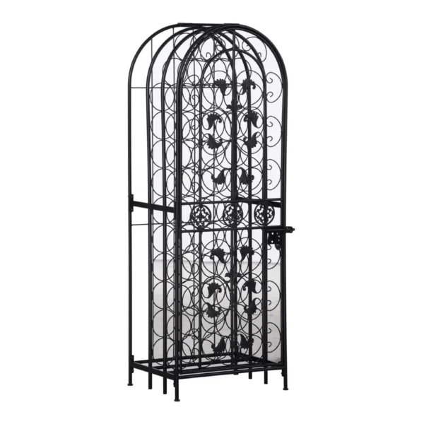 28661126-f798-4638-bff0-d36063872980.jpg Homcom - 45 Bottle Wrought Iron Wine Rack Jail with Lock