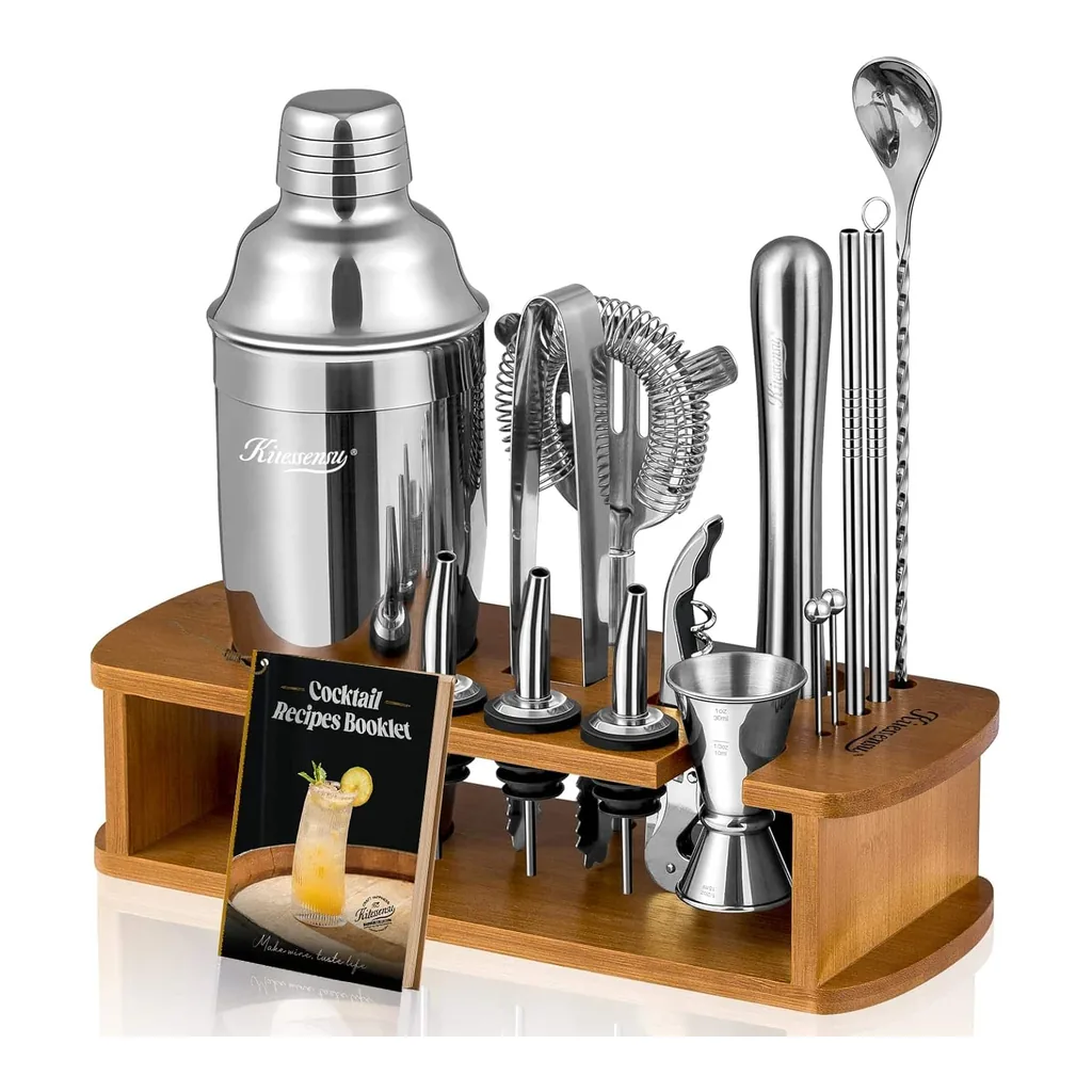 29d01726-6c20-4d61-881c-d73e34f653d6.jpg KITESSENSU - Cocktail Shaker Set Bartender Kit with Stand | Bar Set Drink Mixer Set with All Essential Accessory Tools: Martini Shake - SLIVER