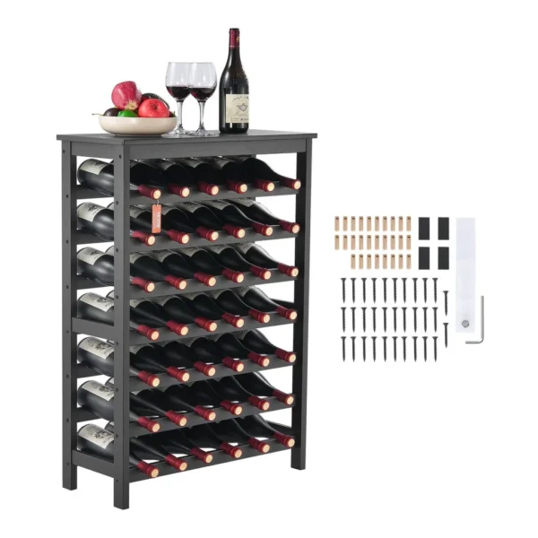 2a60df9f-3c94-4a26-a3d6-cebe9210b173.jpg VEVOR - 42 Bottle Modular Wine Rack, 7-Tier Solid Bamboo Wood Storage Racks with Table Top - Black