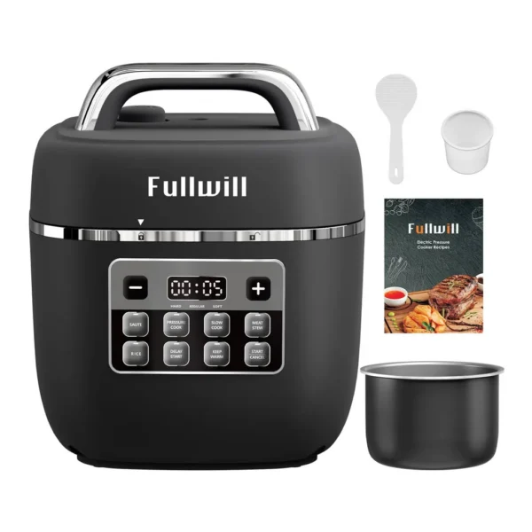 2a76d7bb-cc92-4a5e-bed6-7ca992b6b531.jpg Fullwill YLD30-70E 3Qt Electric Pressure Cooker, 700W Compact Multi-Cooker, Ceramic Nonstick Pot, 8 Functions – Black