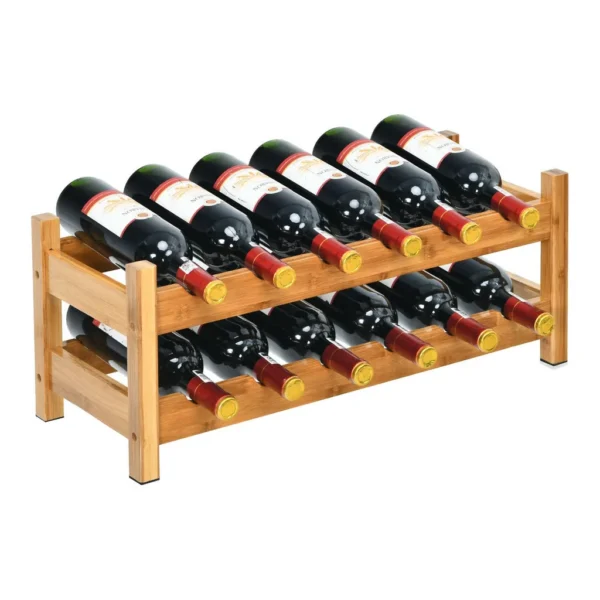 2a913363-7538-41b7-92c8-48651240bc46.jpg Gymax - 2-Tier Bamboo Wine Rack 12 Bottles Display Storage Shelf Holder Kitchen - Natural