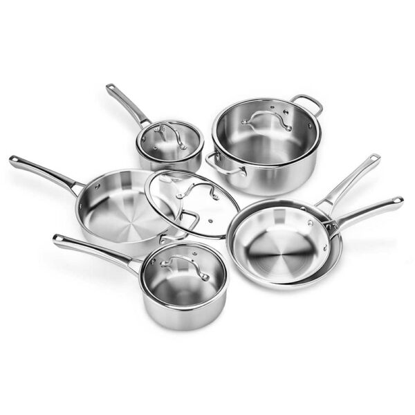 2b0b8aea-50c7-41c5-9039-7355518985e0.jpg Winado - 10-Pcs Stainless Steel Cookware Set with Frying Pans & Saucepans & Saute Pan & Stockpot & Glass Lids for Kitchen Cooking - Silver