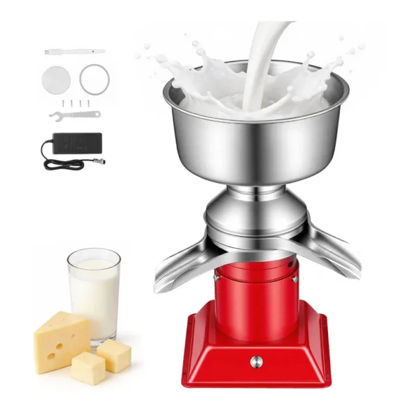 2cb0f1b8-223f-4bc4-aefa-3605dc69a263.jpg VEVOR NNJ-F50 Electric Milk Cream Separator, 60L/H Output 10500RPM Milk Cream Centrifugal Separator, 304 Stainless Steel Goat Cow Milk – Silver + Red
