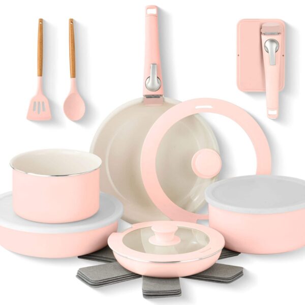 2dc4125a-f155-4b8b-9be3-b6172466e6f2.jpg Gotham Steel - Nonstick Pots and Pans 18 Piece Ceramic Induction Cookware Kitchen Set Detachable Handles Frying Skillet - Pink