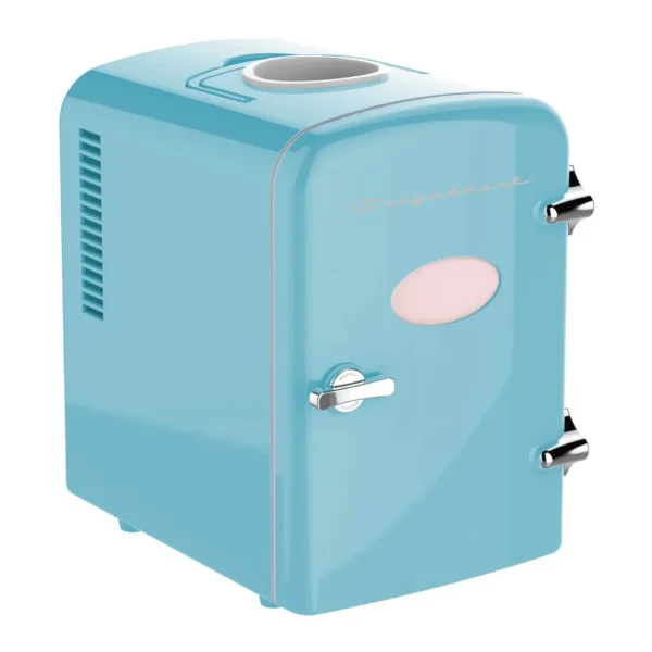 2dd88041-83d9-4416-aeff-c4c3bcdd72f3.jpg Frigidaire - 6+1-Can 48W Retro Mini Portable Fridge with Top-Mounted Active-Cooling Can Holder - Blue