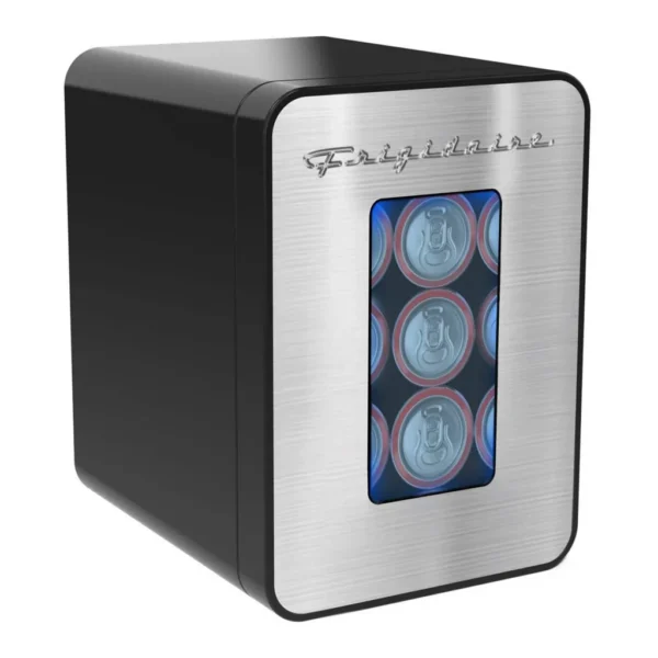 2fd19dfa-175a-4328-baac-d90b96100b79.jpg Frigidaire - 15-Can Retro Mini Beverage Fridge, Door, Window - Stainless Steel