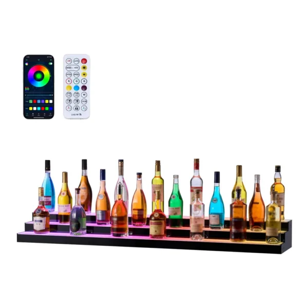 305ffd18-d9b5-479e-8251-91341370d53d.jpg VEVOR - LED Lighted Liquor Bottle Display, 3 Tiers 60 inches, Acrylic Illuminated Home Bar Shelf Display with RF Remote - Black