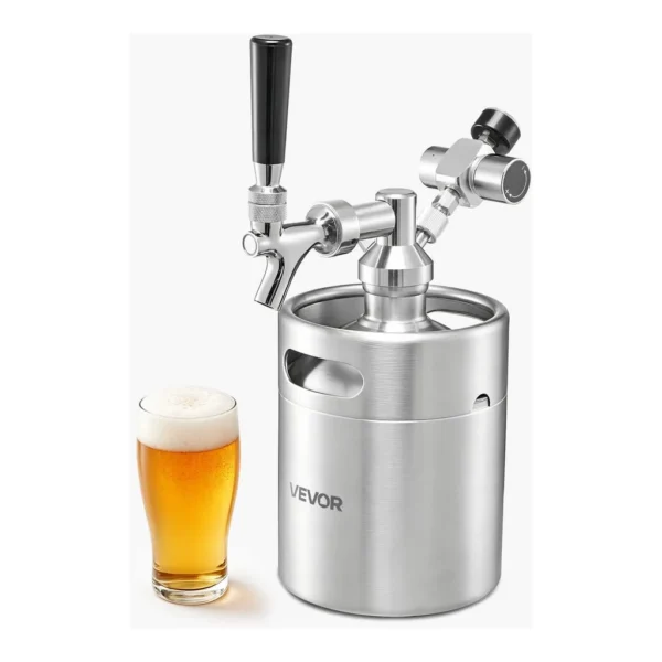 3085dab0-1c21-40dc-b8b1-07487254fcc4.jpg VEVOR - 64oz Mini Keg, Pressurized Growler Tap System, 304 Stainless Steel Beer Kit, with Co2 Regulator, Self-Closing Faucet - Silver