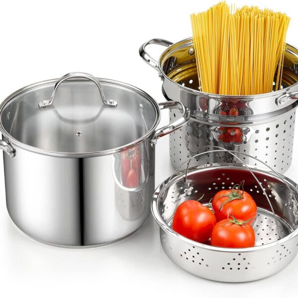 31b9c360-2855-407f-8e09-cb2295d96bac.jpg Cooks Standard - 8 Quart 4-Piece Pasta Pot Multipurpose Stock Pot with Strainer Basket & Steamer Insert, Spaghetti Cooker - Stainless Steel