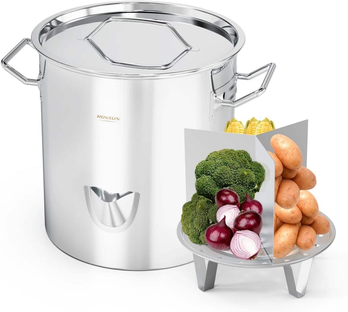 33287040-a1e7-40c7-976d-2245e1d085c1.jpg Winado - 20QT Food-grade Stainless Steel Steamer Pot with Spout Design & Divider Panel & Steaming Rack for Tamales, Seafood Cook - Silver