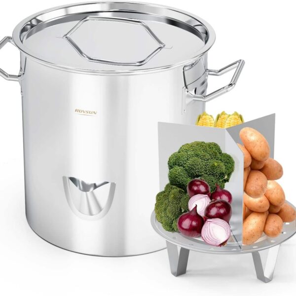 33287040-a1e7-40c7-976d-2245e1d085c1.jpg Winado - 20QT Food-grade Stainless Steel Steamer Pot with Spout Design & Divider Panel & Steaming Rack for Tamales, Seafood Cook - Silver
